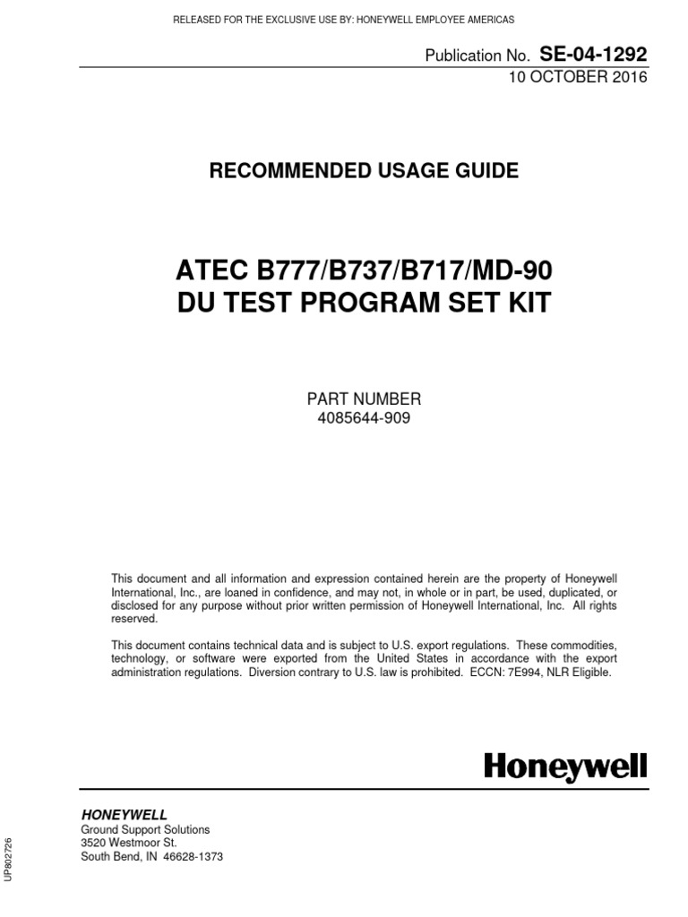 ATEC B777/B737/B717/MD-90 Du Test Program Set Kit: Publication No. 10 ...