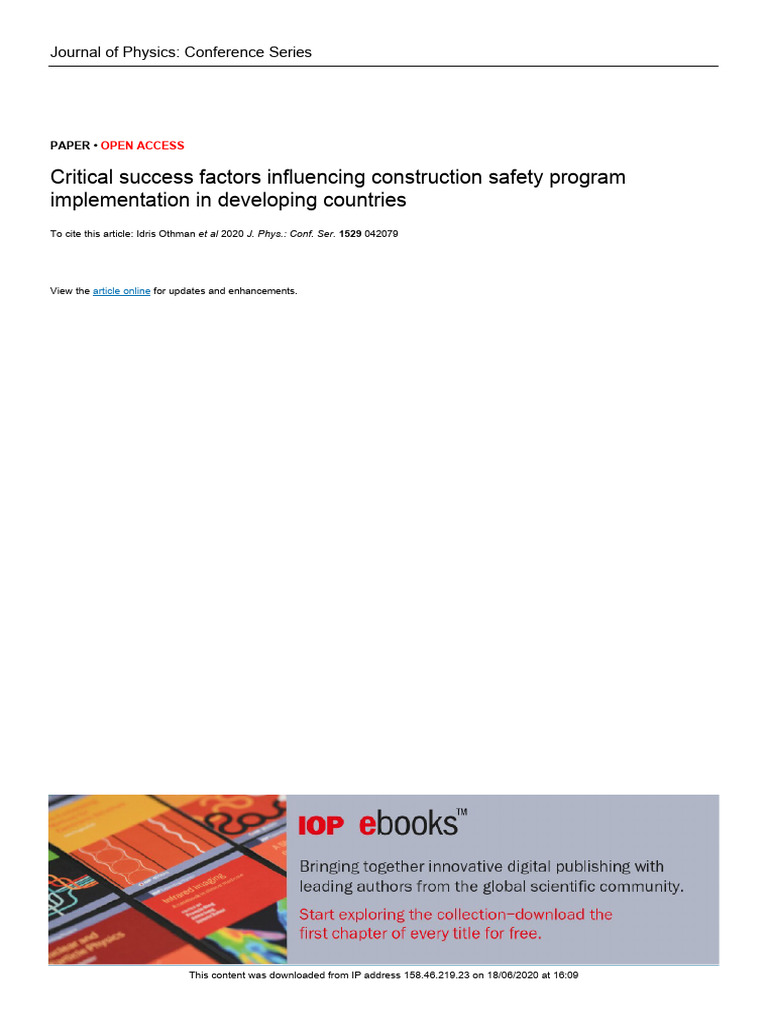 Construction Safety Success Factors in Developing Countries | PDF ...
