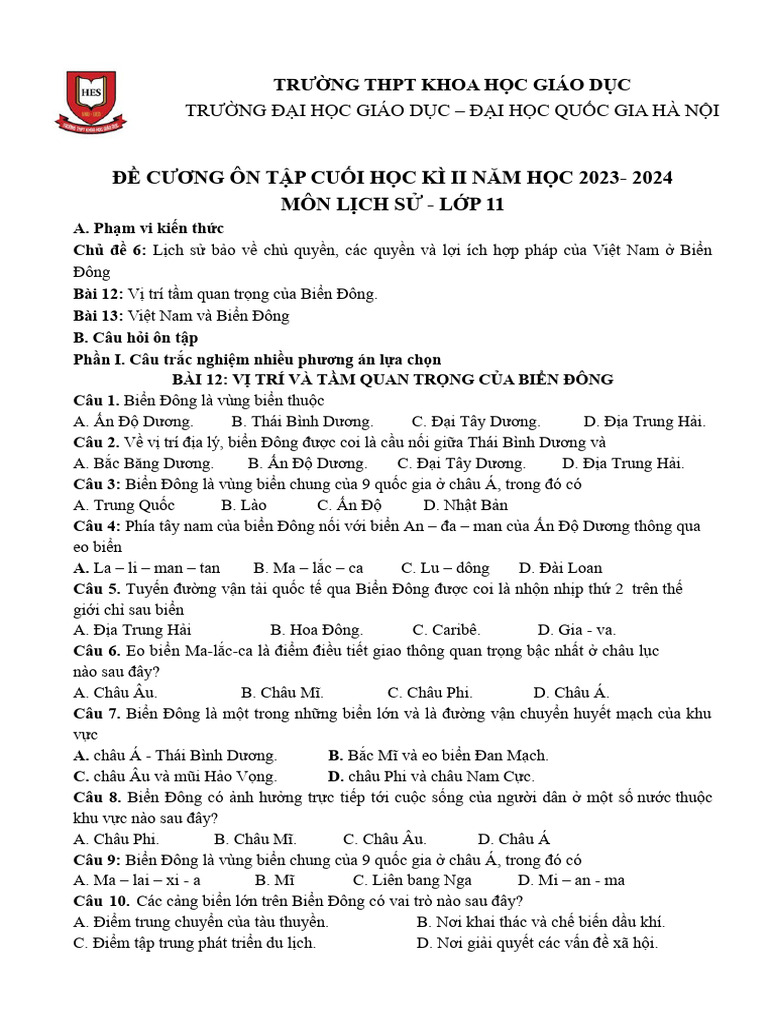 HS K11 Đề cương cuối học kì 2 | PDF