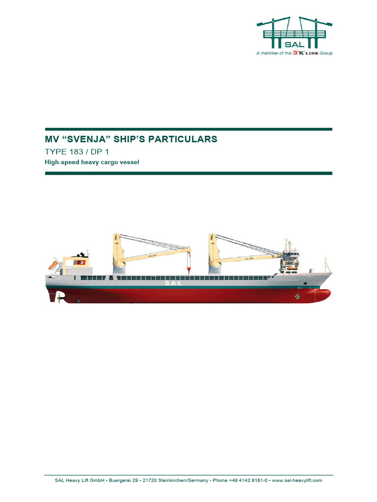 Ships Particulars Svenja 183 01 | PDF | Ships | Shipping
