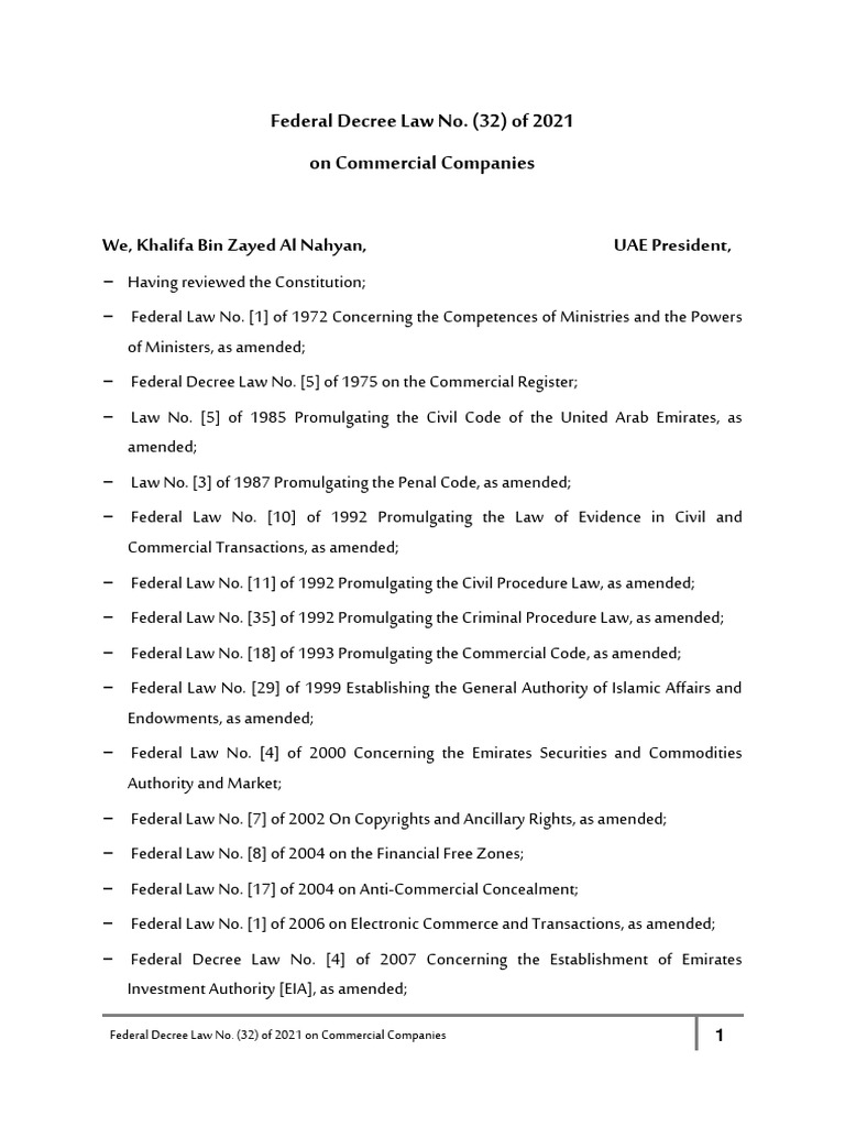 federal decree law no 32 of 2021 on commercial companies pdf