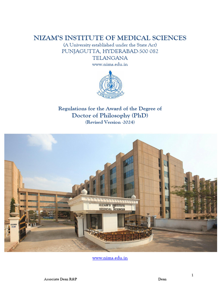 NIMS PhD Regulations 2024 Overview | PDF | Thesis | Doctor Of Medicine