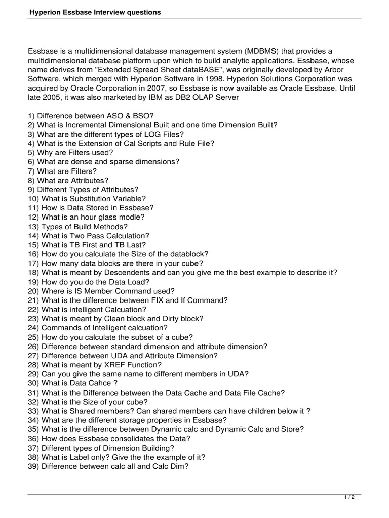 Hyperion Essbase Interview Questions | PDF | Data | Computing