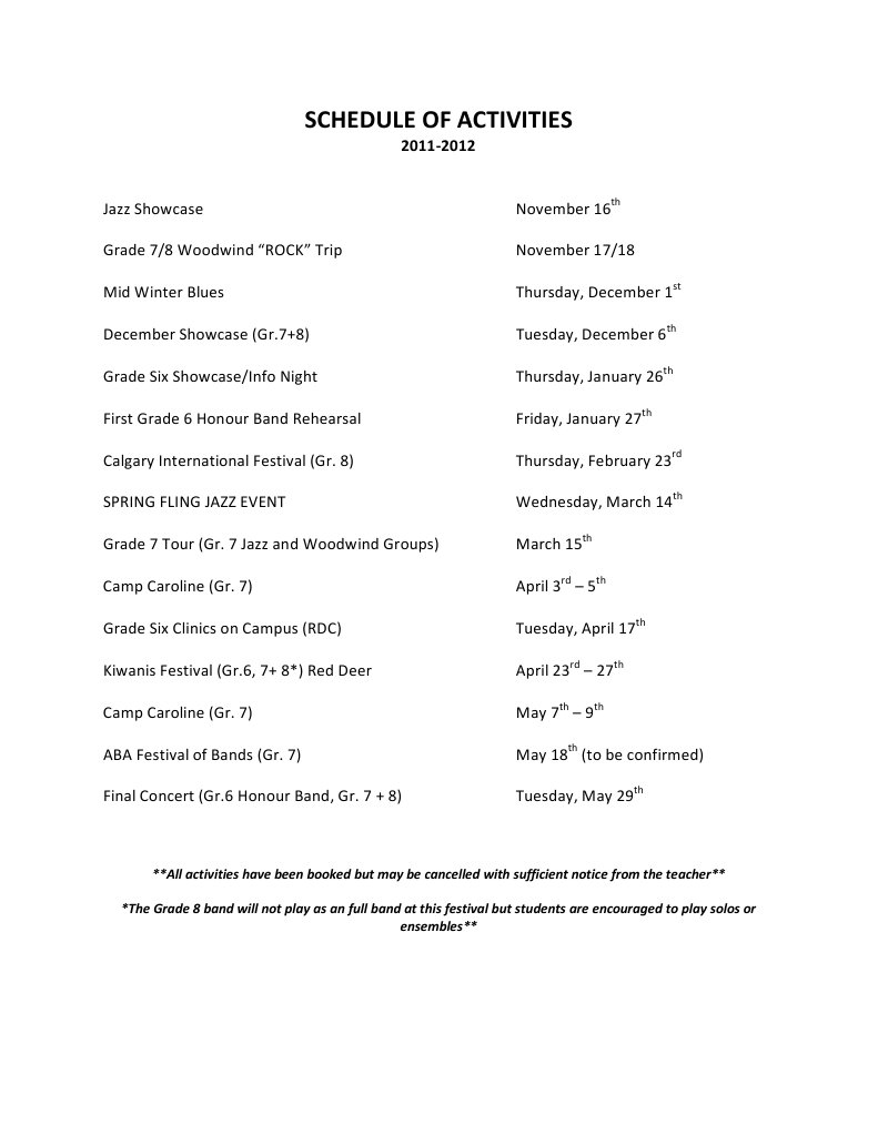 Schedule Of Activities PDF