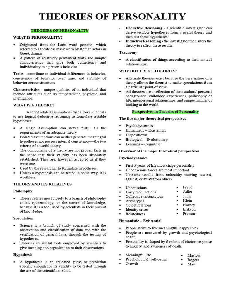 Overview of Personality Theories | PDF | Id | Psychoanalysis