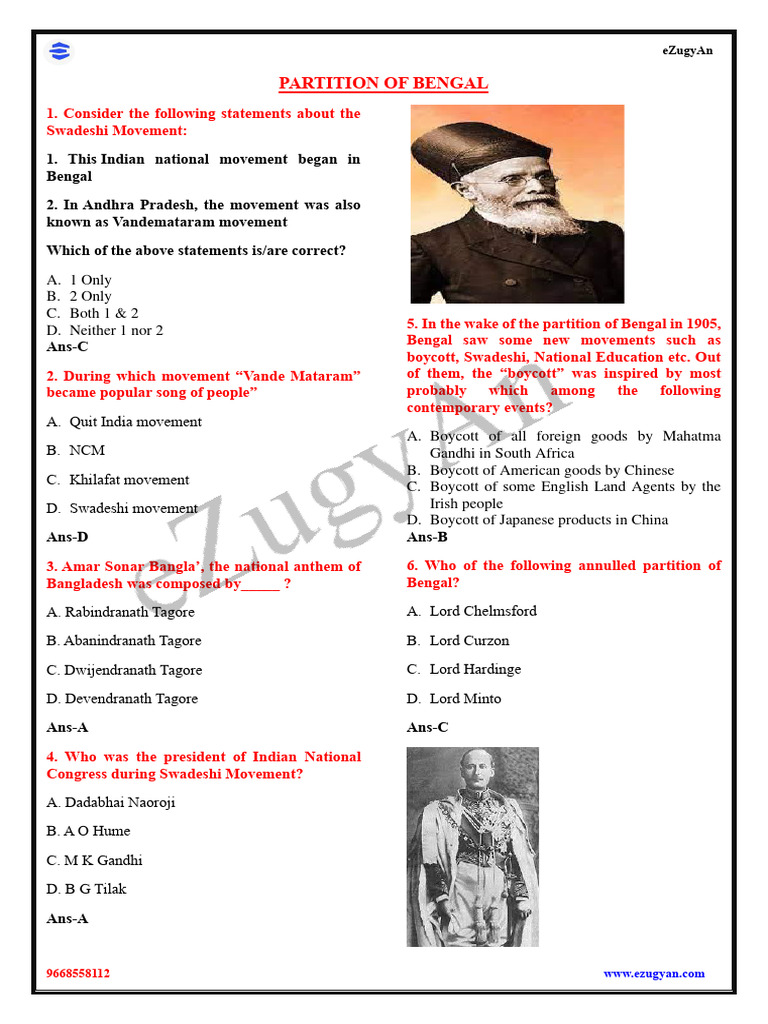 Modern History - Partition of Bengal | PDF | Partition Of India ...