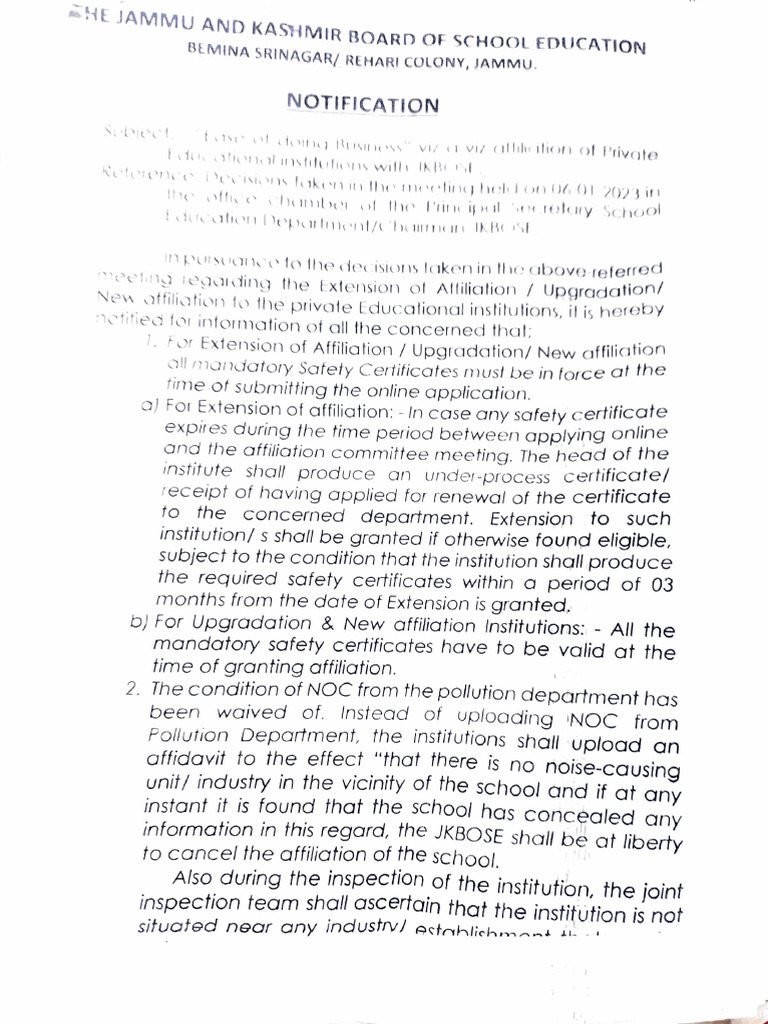 JKBOSE Affiliation Notification 2023 | PDF | Government | Justice