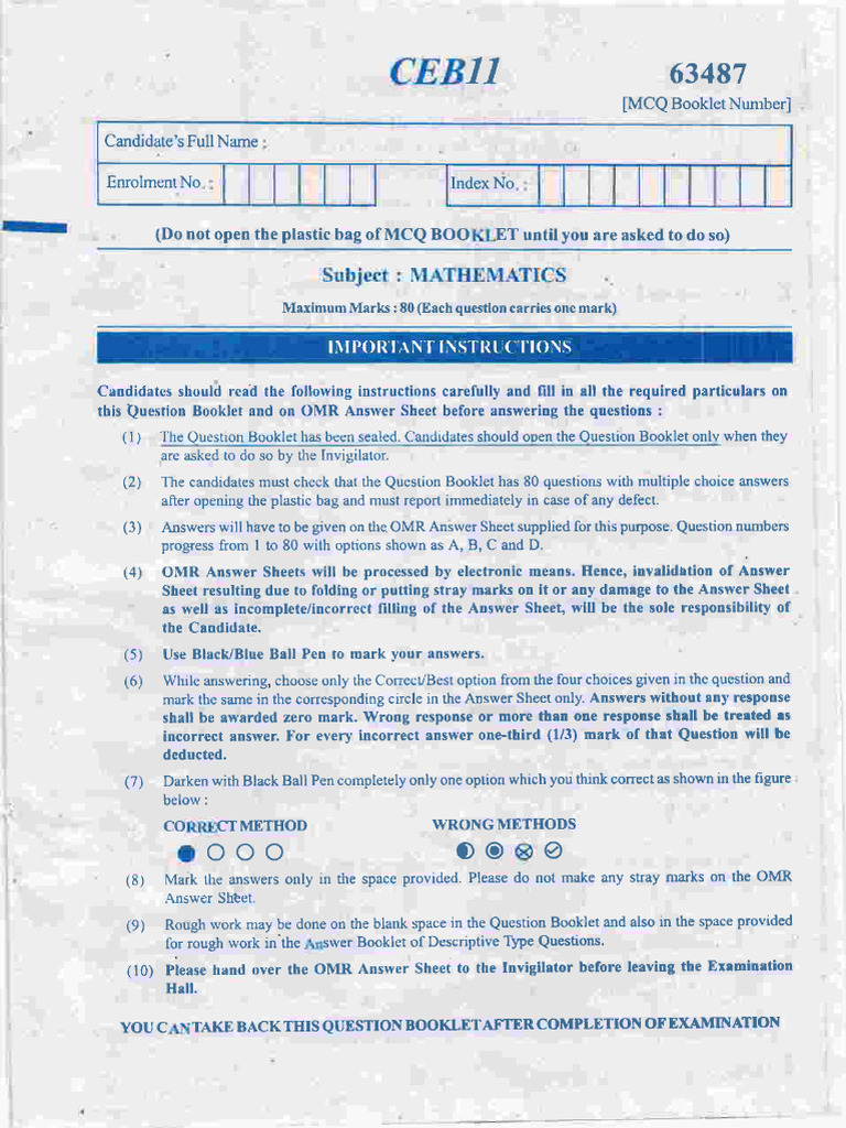 2011 Mathematics Mcq Pdf