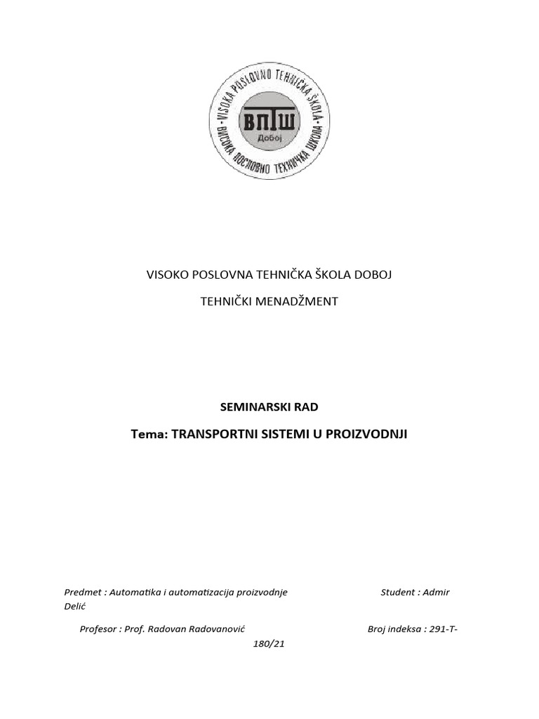 Seminarski Rad Automatika I Automatizacija Proizvodnje | PDF