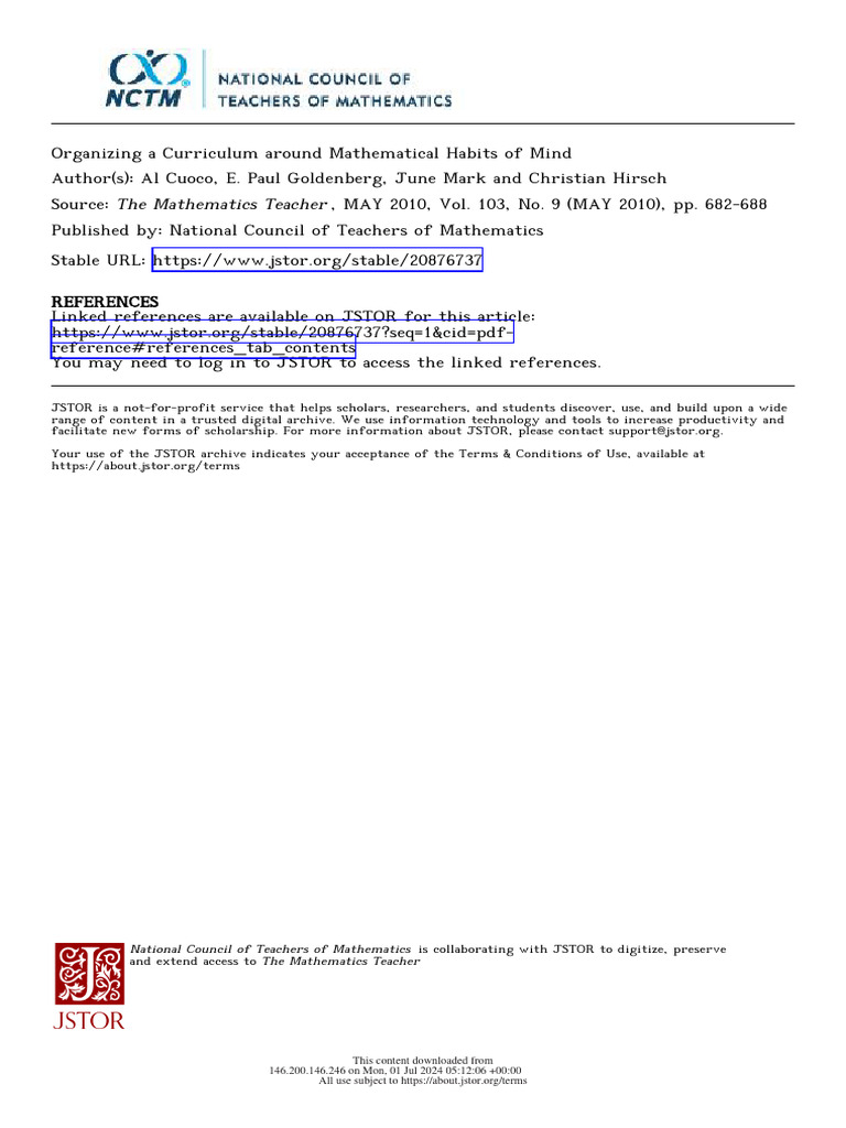 Curriculum for Mathematical Thinking | PDF | National Council Of ...