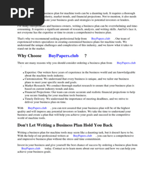 Business Plan Machine Tools