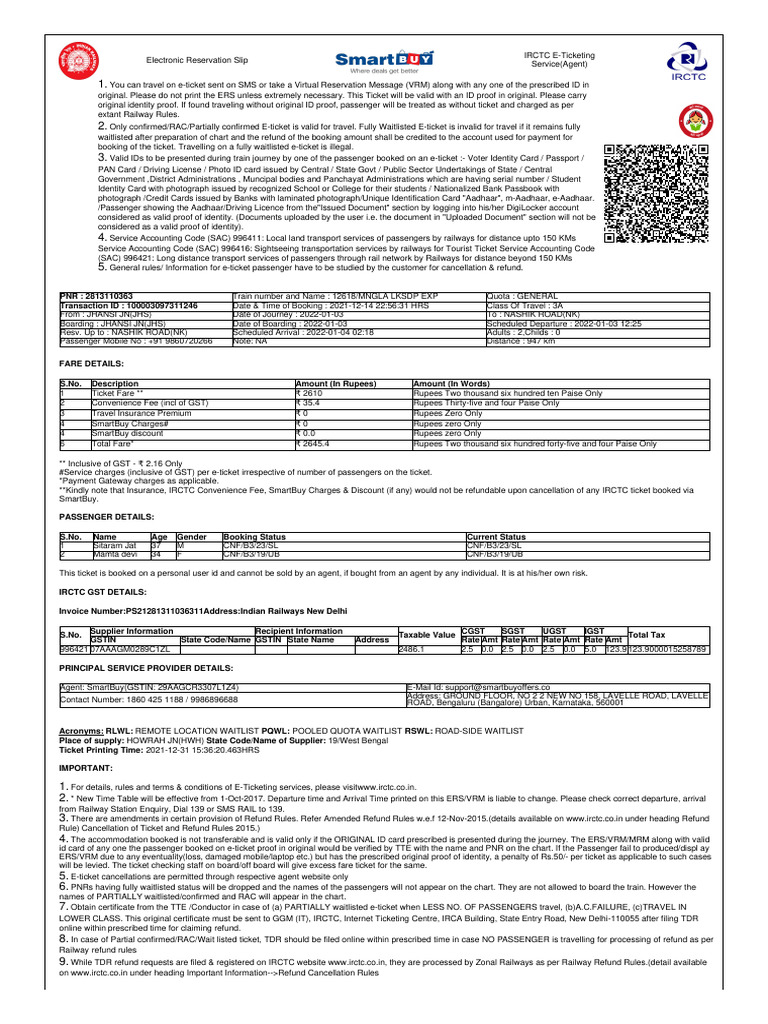 IRCTC E-Ticketing Guidelines and Details | PDF | Identity Document