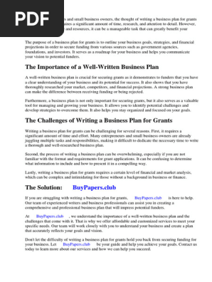 Writing a Business Plan for Grants
