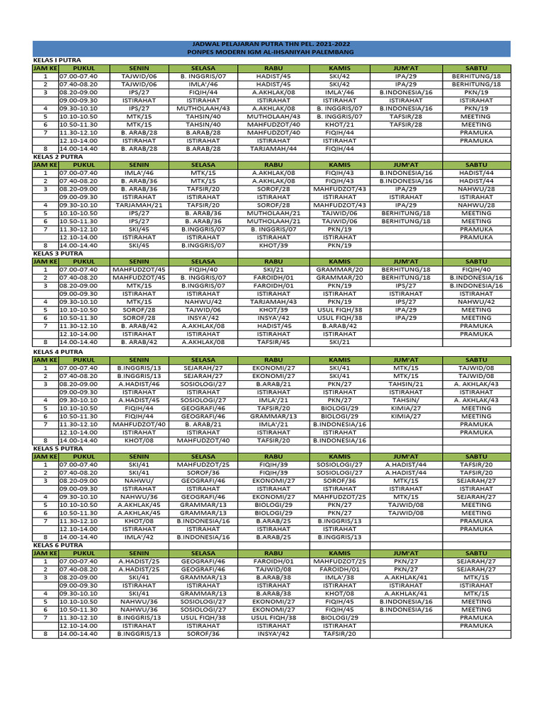 Jadwal Fix Ma&mts 2022-2021 | PDF