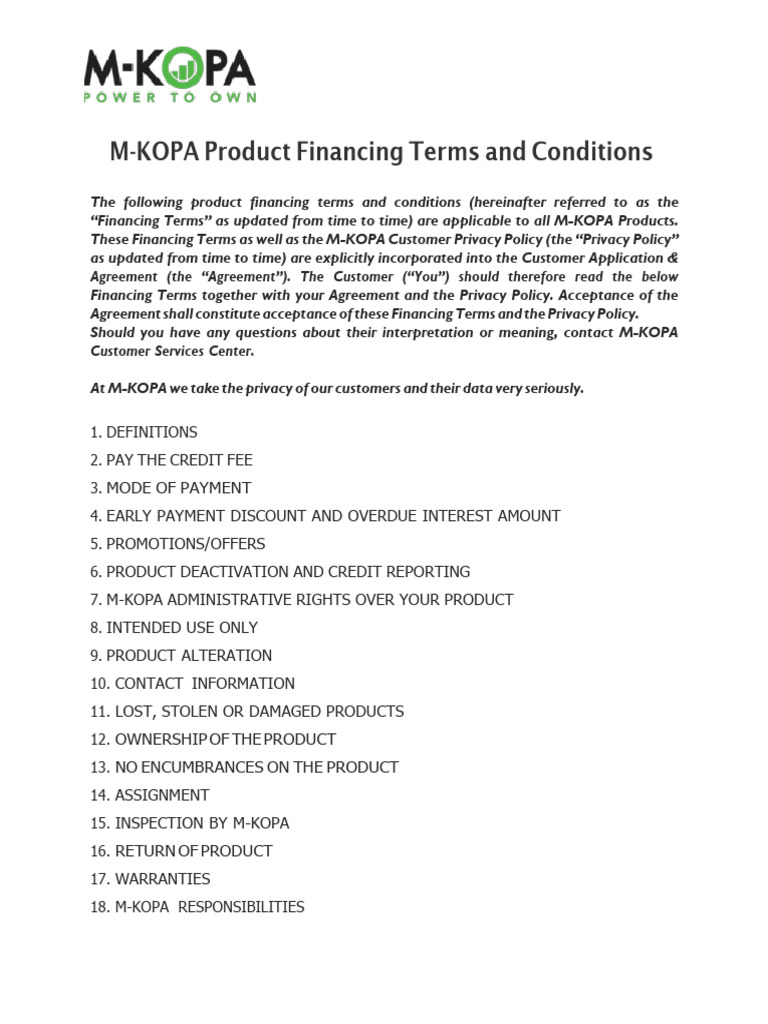 M Kopa Terms and Conditions 10 Jan 2022 Website | PDF | Credit Card ...