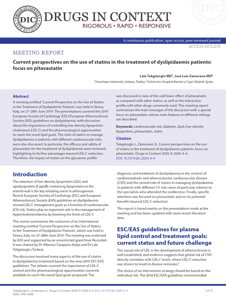 Current Perspectives On The Use of Statins in The Treatment of ...