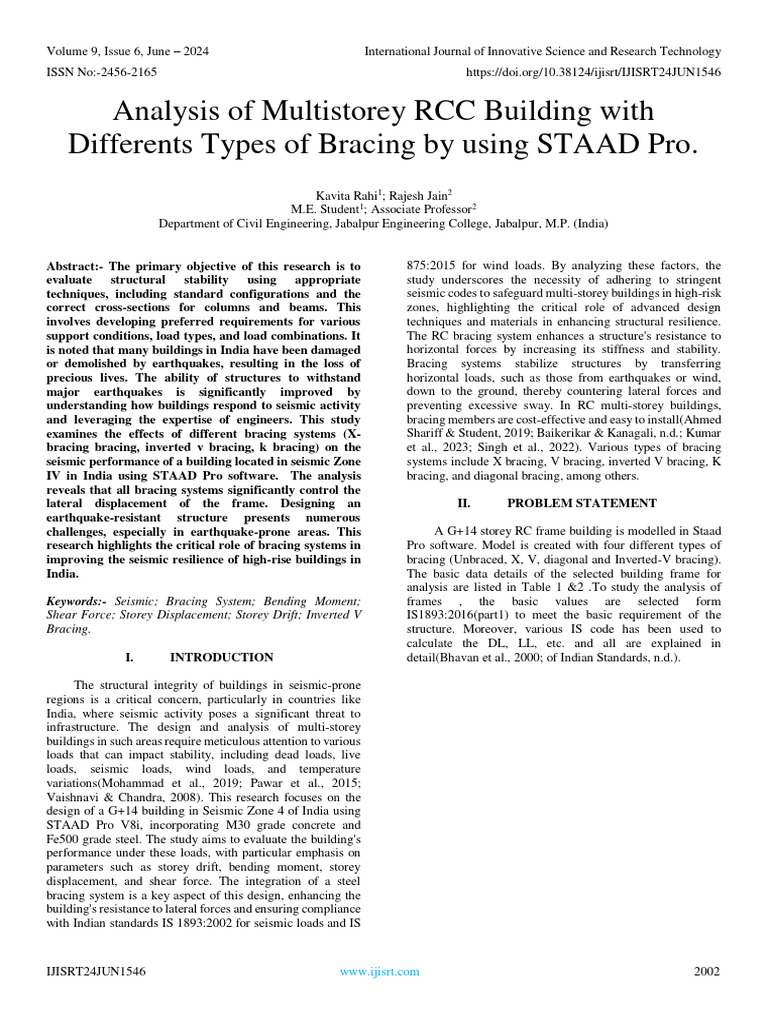 Seismic Analysis of Braced RCC Buildings | PDF | Bending | Beam (Structure)