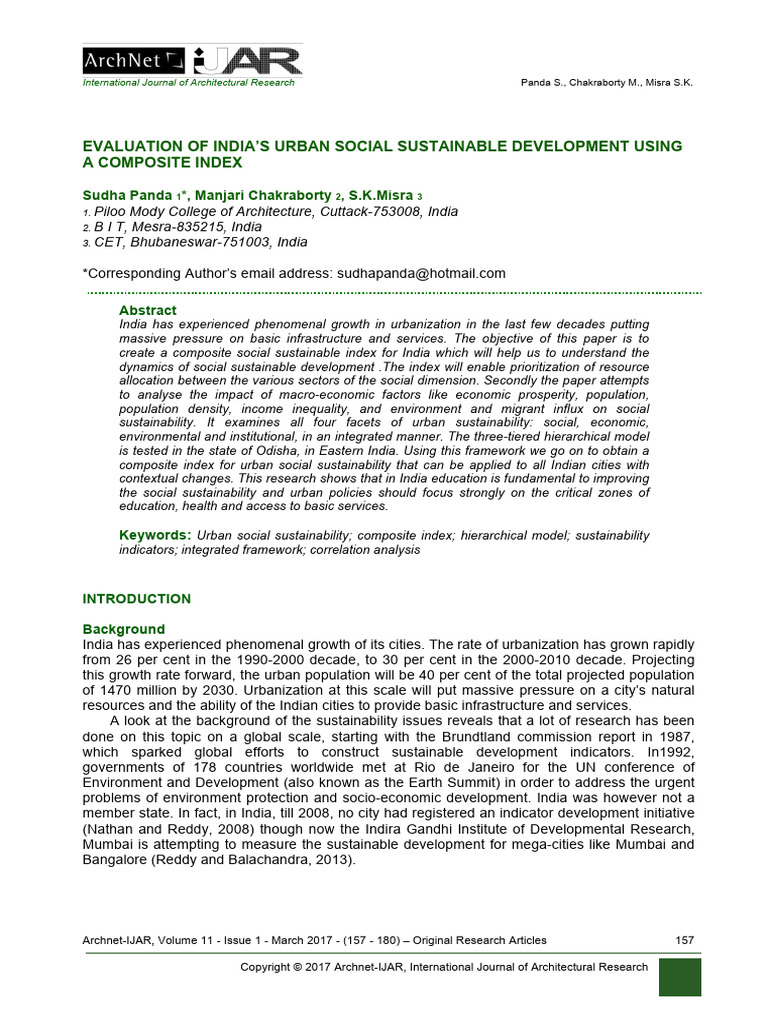 Evaluation of Indias Urban Social Sustai | PDF | Sustainability ...