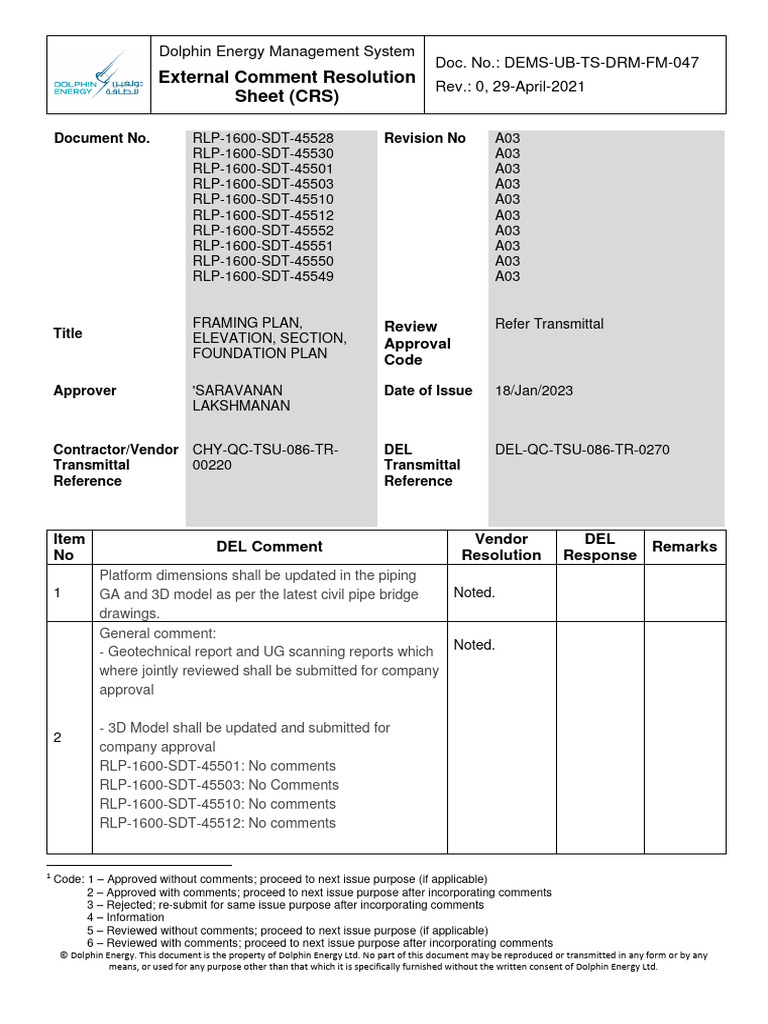 Engineering Comment Resolution | PDF