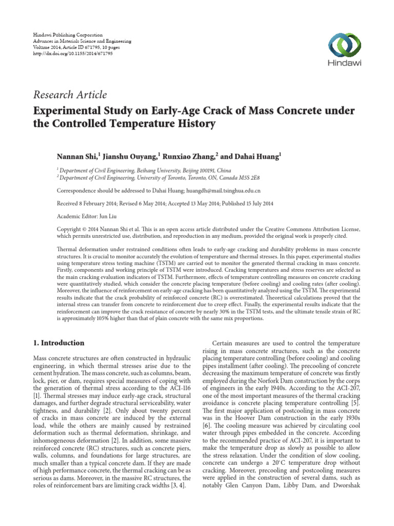 Experimental study on early age crack of mass concrete under crack
