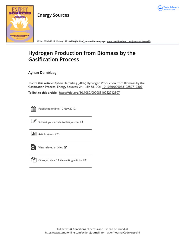 Hydrogen Production From Biomass by The Gasification Process | PDF ...