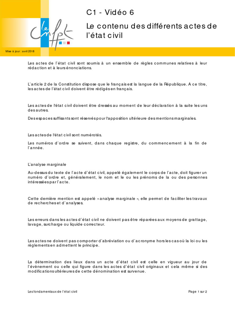 Fondamentaux de l'État Civil en France | PDF | Langue française