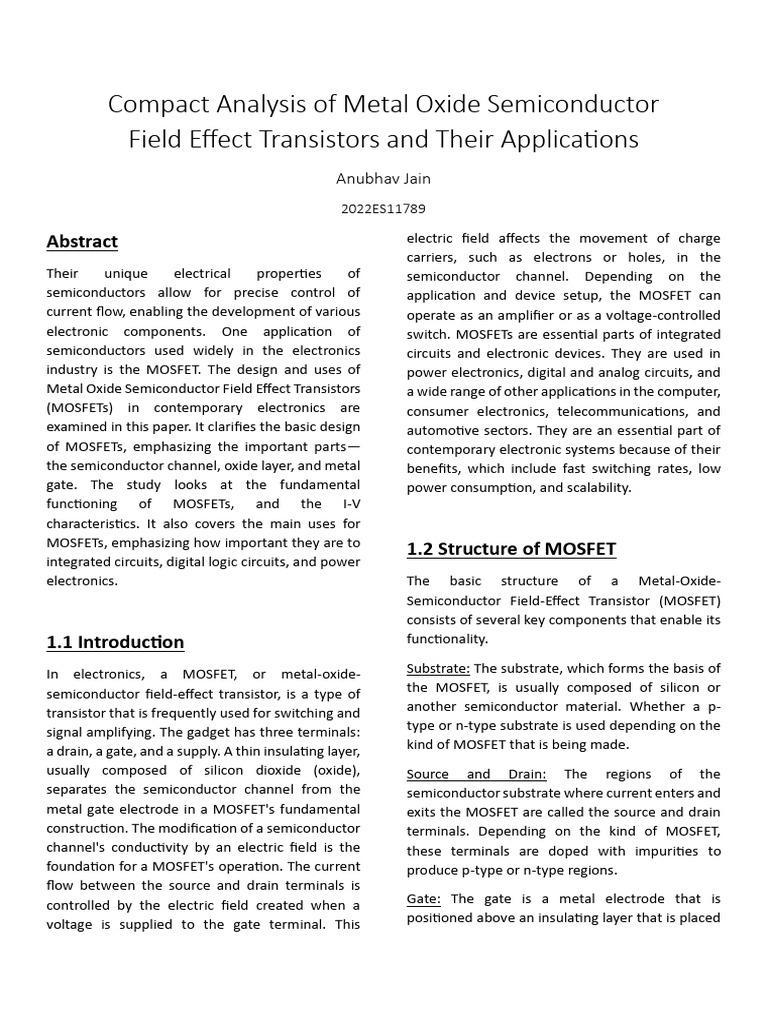 MOSFET Design and Applications Overview | PDF | Field Effect Transistor ...
