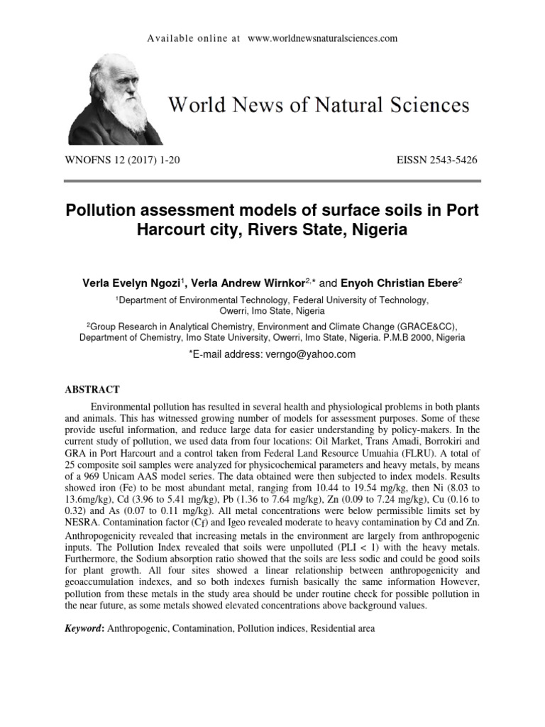 Pollution Assessment Models of Surf | PDF | Soil | Nitrate