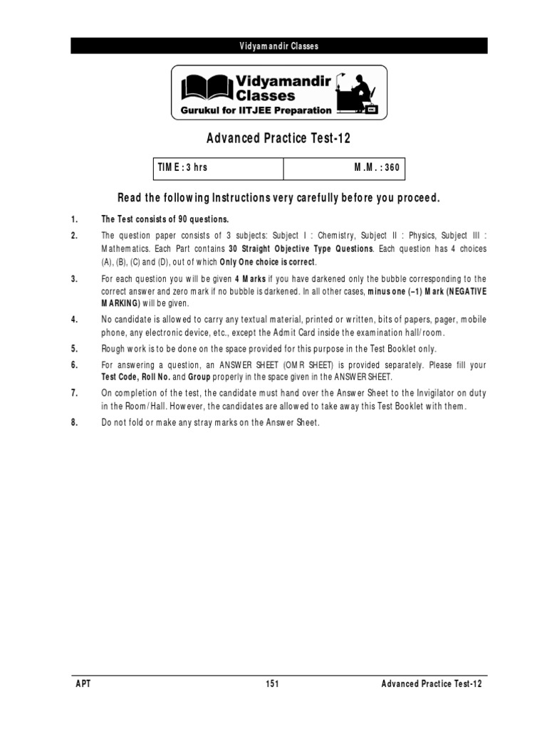 Vidyamandir Classes Advanced Practice Test 12 | PDF | Electronvolt ...