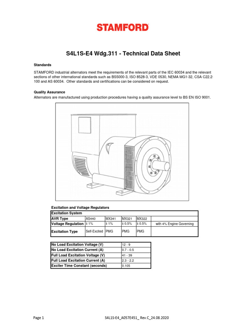 S4L1S-E4 Alternator Specifications | PDF | Electrical Equipment ...