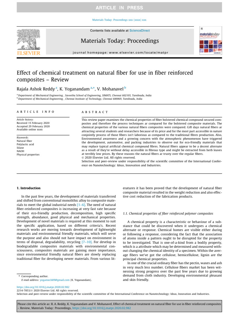 Chemical Treatment of Natural Fibers in Composites | PDF | Composite ...