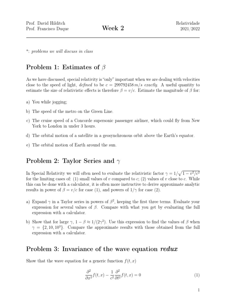 Week 2 | PDF | Special Relativity | Speed Of Light