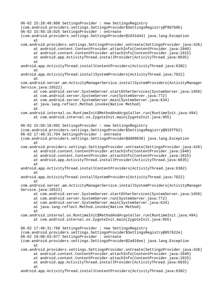Android SettingsProvider Log Errors | PDF | Operating System Technology ...