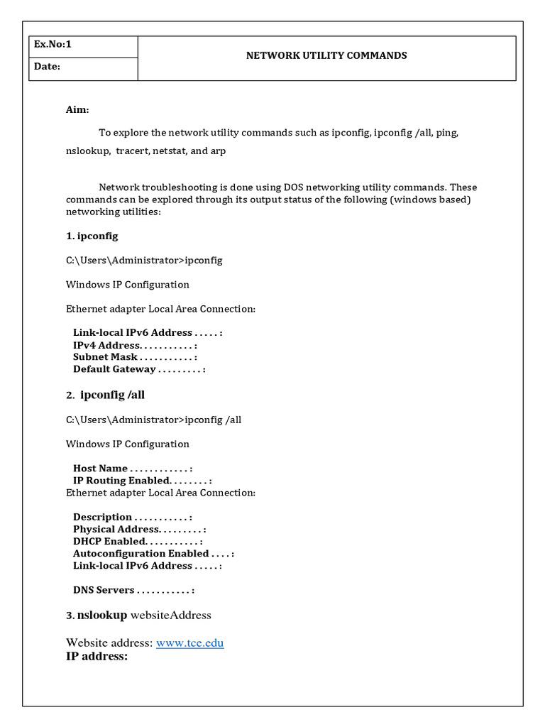 Essential DOS Network Commands Guide | PDF