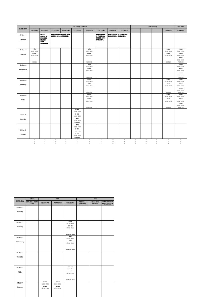 Time table pdf