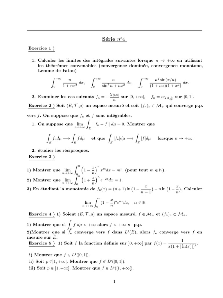 Exercices Corrigés sur la Mesure et Intégration | PDF | Limite ...