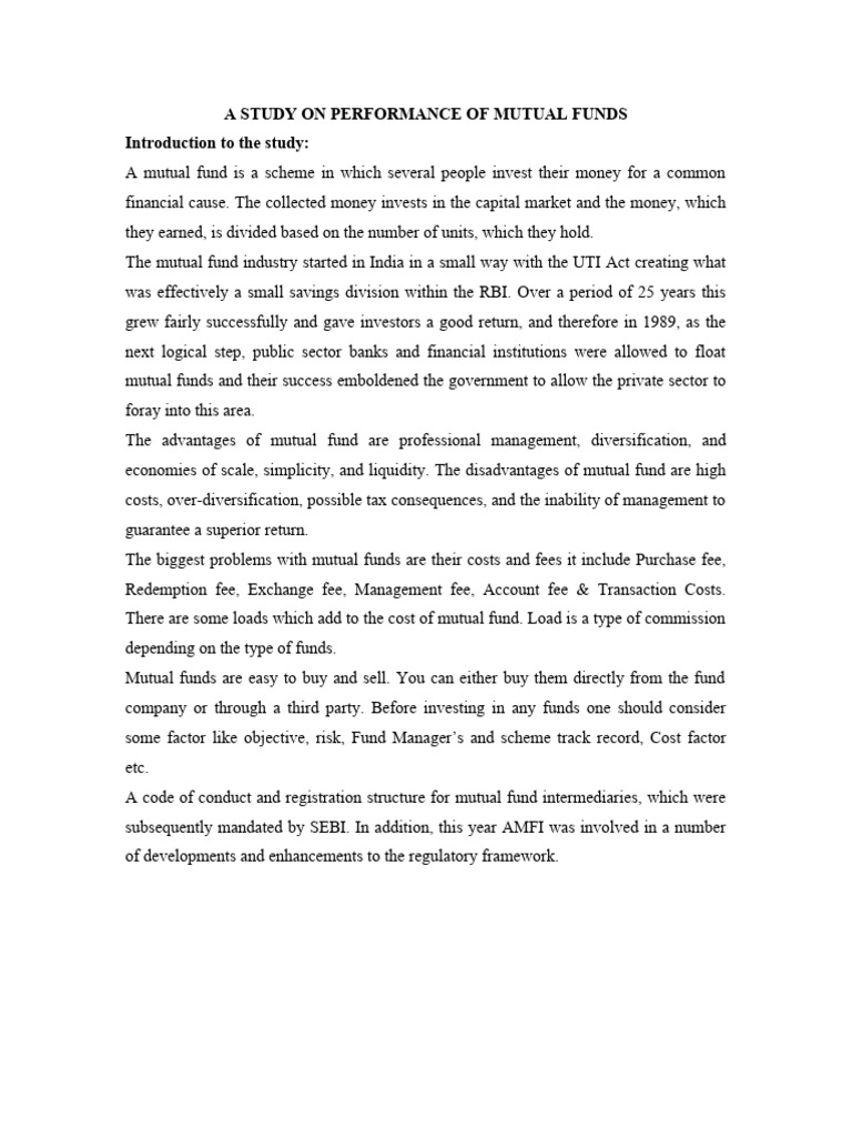 Mutual Fund Performance Analysis in India | PDF | Investment Fund ...