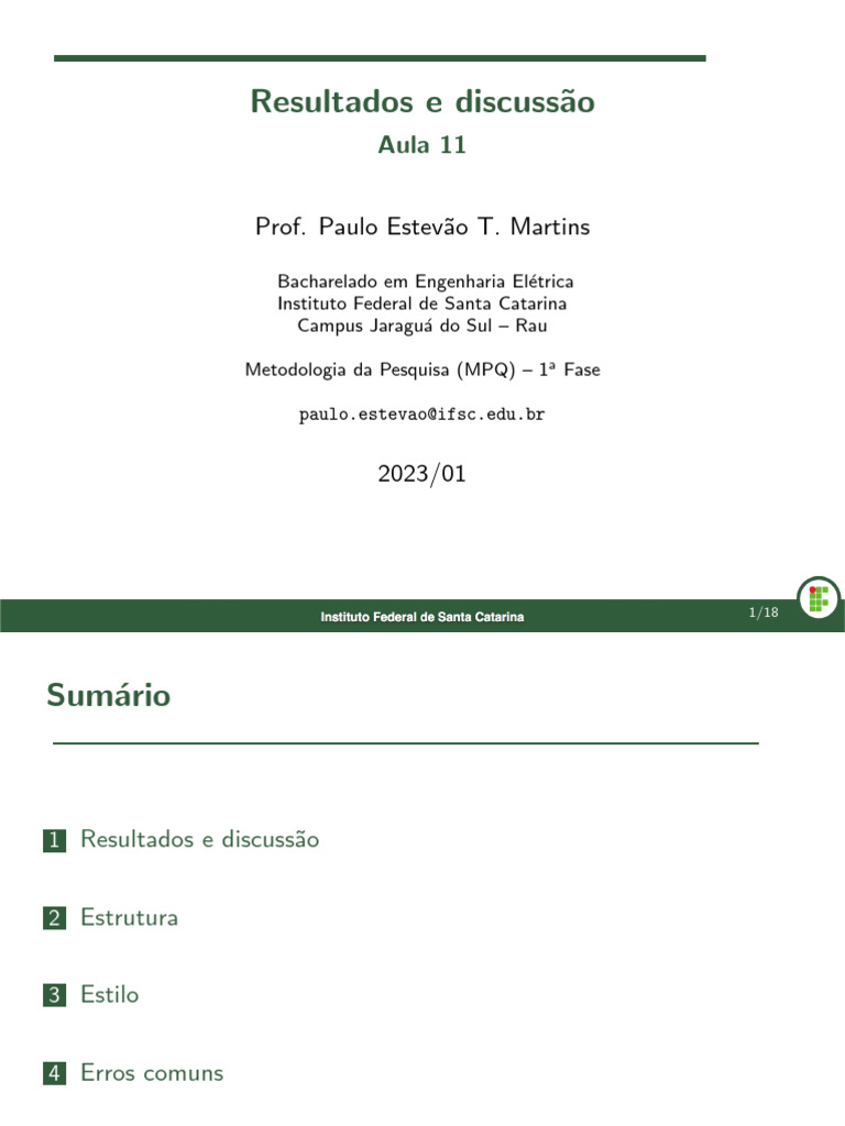 Aula 11 - Resultados e Discussão | PDF | Ciências Físicas | Evidência