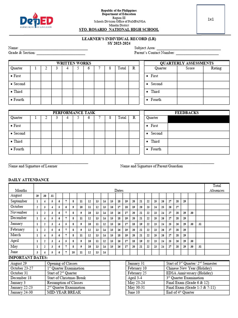 Learner's Individual Record SY 2023-2024 | PDF | Academic Term | Schools