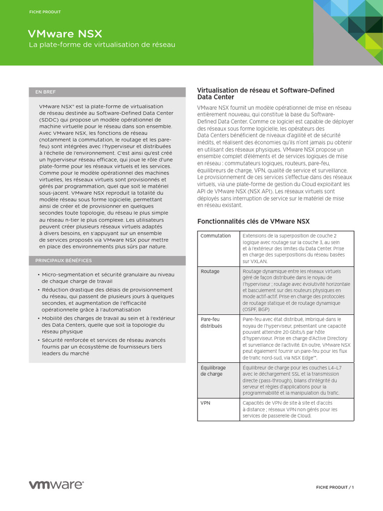 VMware NSX Datasheet | PDF | Pare-feu (informatique) | Centre de données
