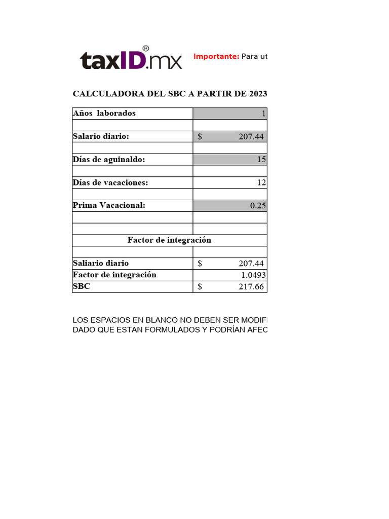 Copia de Calculadora de SBC IMSS 2023 PDF