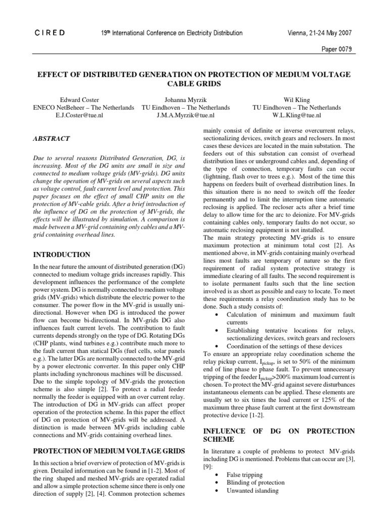 Impact of DG on MV Grid Protection | PDF | Electrical Grid | Electrical ...