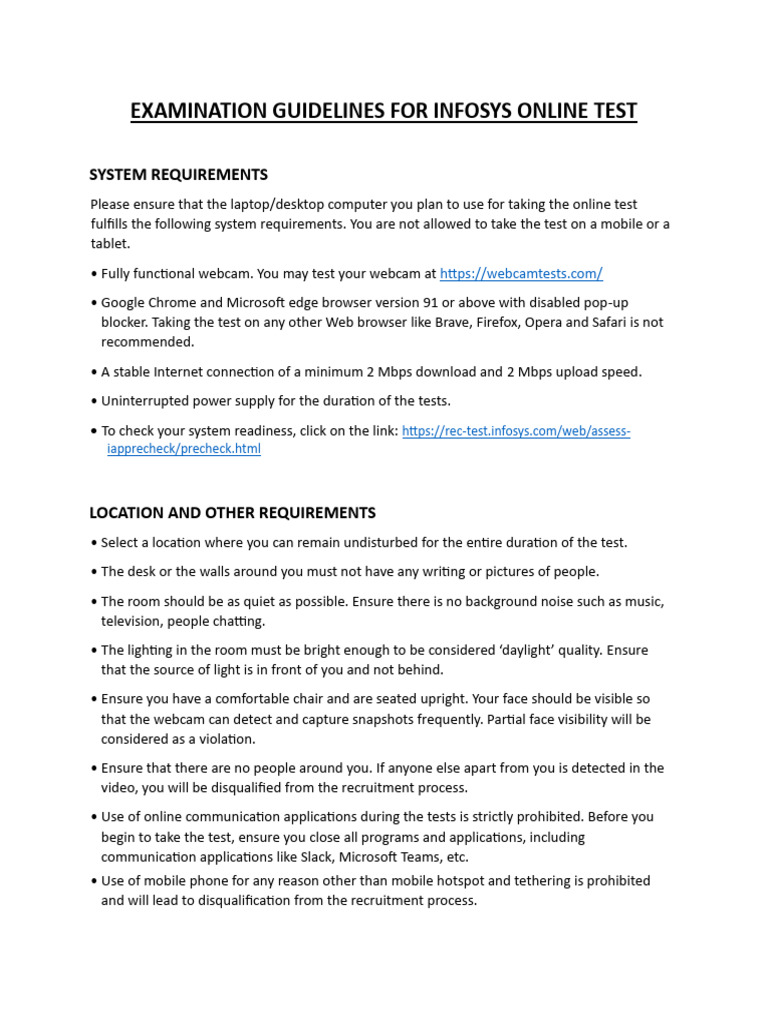 Infosys Online Test Guidelines | PDF | Computer Science | Computing