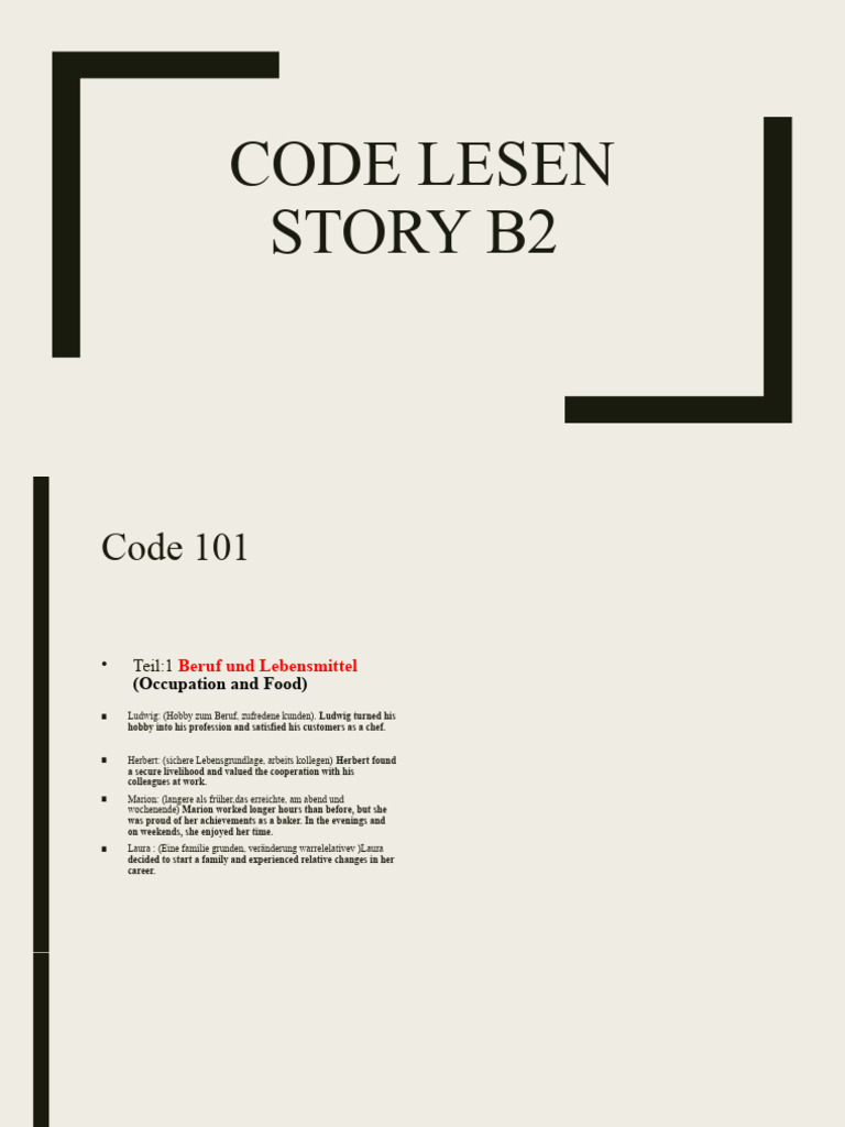 Beruf und Lebensmittel B2 Code 101 | PDF | Cooking, Food & Wine ...