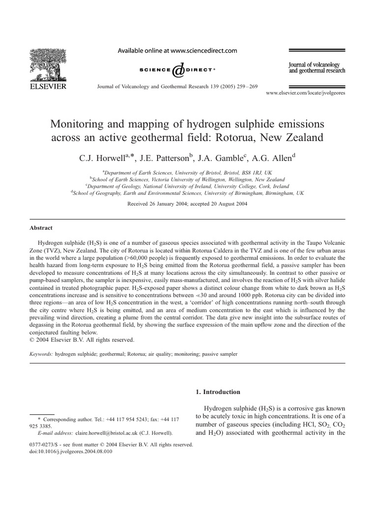 Hydrogen Sulphide Emissions in Rotorua | PDF