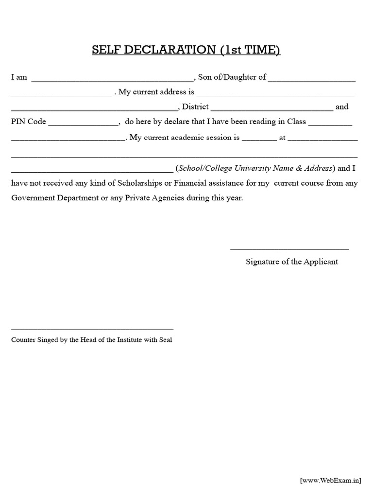 Nabanna Scholarship Self Declaration Form | PDF