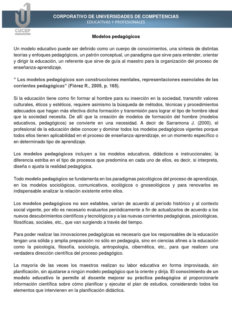 Modelos Pedagógicos en Educación | PDF | Pedagogía | Aprendizaje
