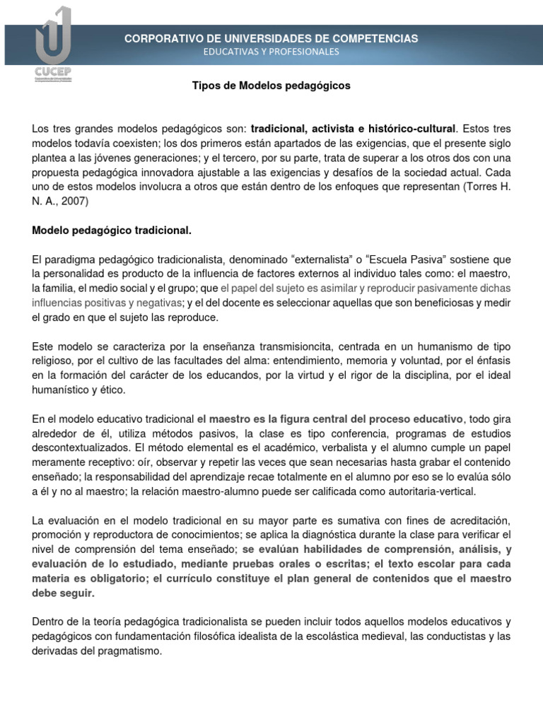 Lectura 6. Tipos de Modelos Pedagógicos | PDF | Aprendizaje ...