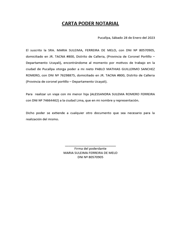 Carta Poder Notarial Viaje | PDF