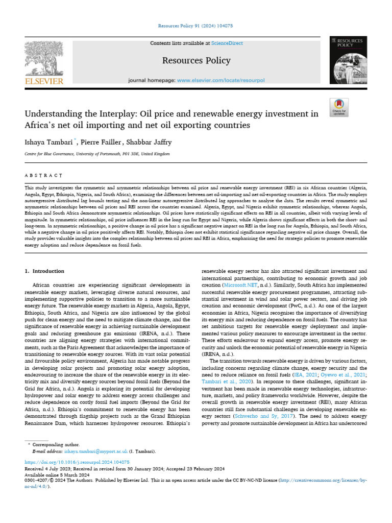 Understanding The Interplay Oil Price and Renewable Energy Inv - 2024 ...